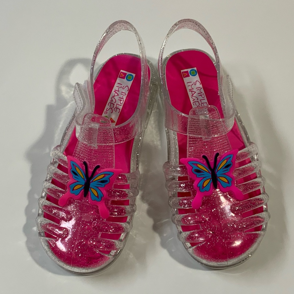Pink and White Jelly Sandals with Butterfly Detail